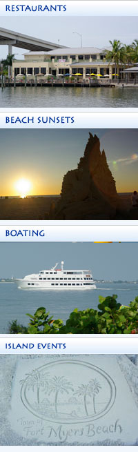 Fort Myers Beach Restaurants, Beach Sunsets, Boating Fishing and Sand Castles